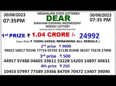 Singham 07:35 P.M. Meghalaya Evening Lottery Result.